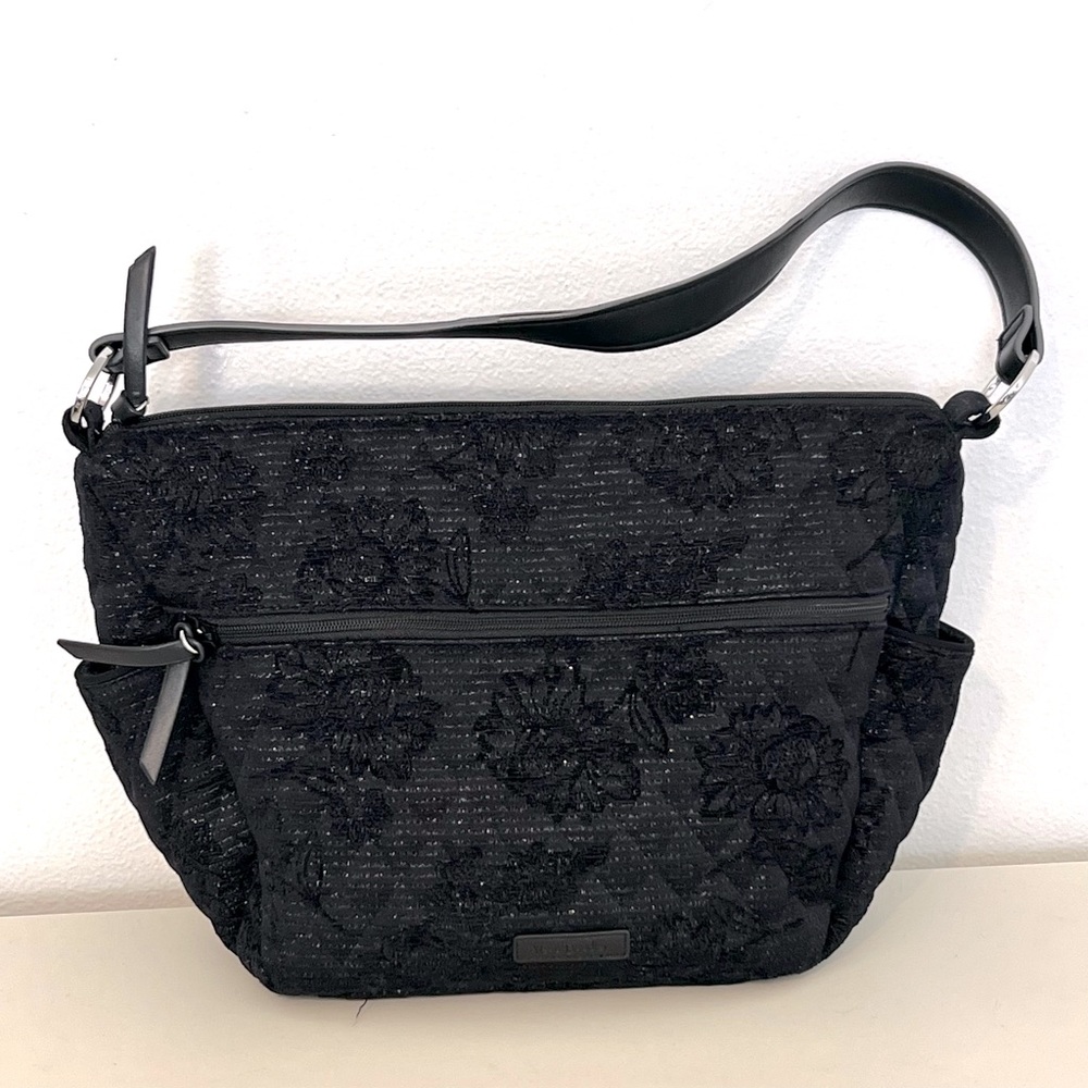 Vera Bradley Quilted Floral Tote Black Great Condition